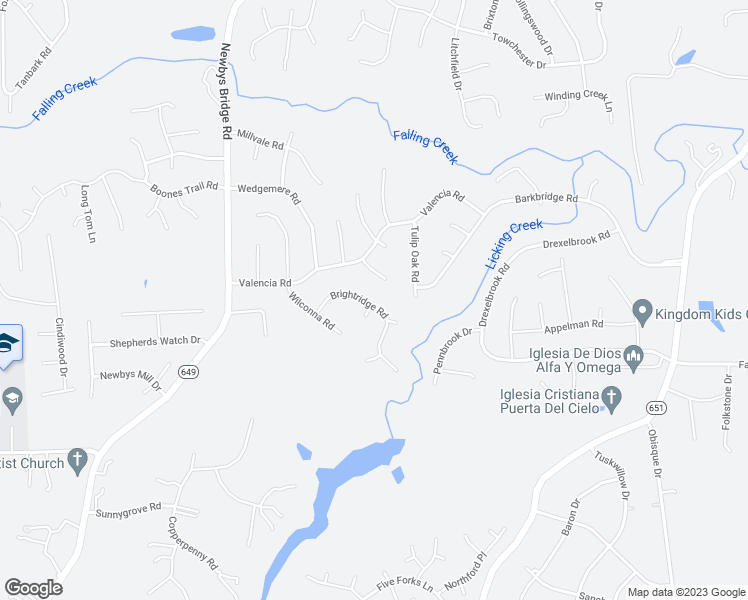 map of restaurants, bars, coffee shops, grocery stores, and more near 7724 Brightridge Road in Chesterfield