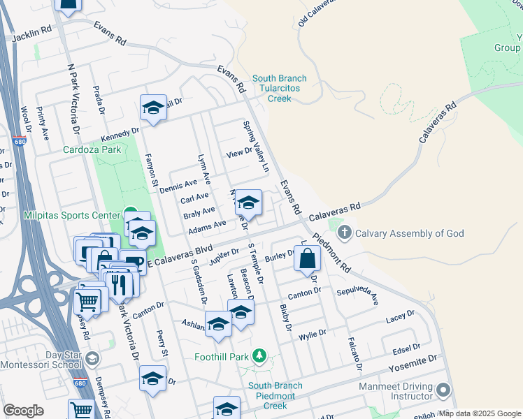 map of restaurants, bars, coffee shops, grocery stores, and more near 64 Hemlock Court in Milpitas