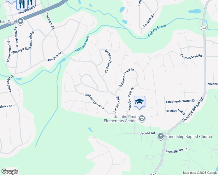 map of restaurants, bars, coffee shops, grocery stores, and more near 4633 Fordham Road in Richmond
