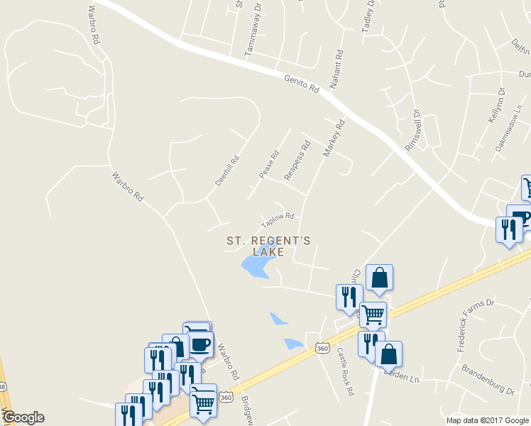 map of restaurants, bars, coffee shops, grocery stores, and more near 3603 Taplow Circle in Midlothian