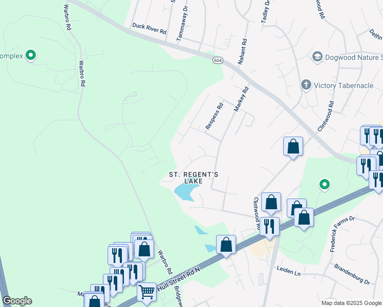 map of restaurants, bars, coffee shops, grocery stores, and more near 3603 Taplow Circle in Midlothian