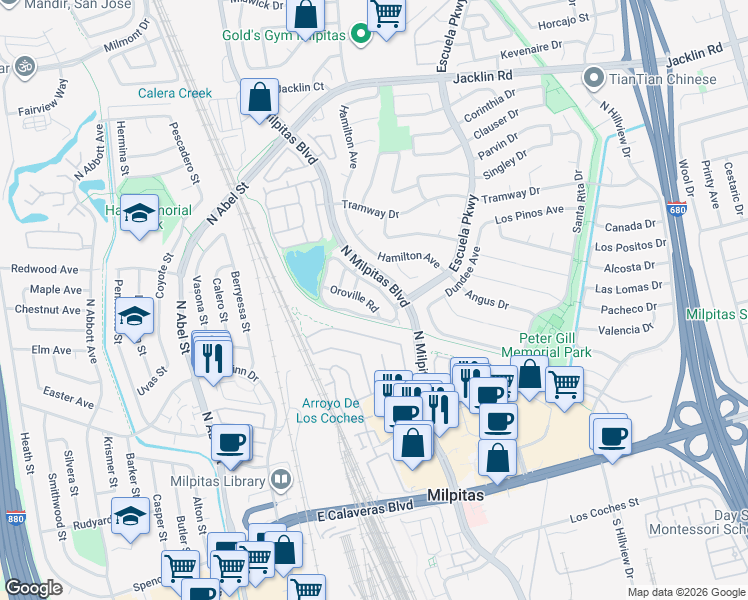 map of restaurants, bars, coffee shops, grocery stores, and more near 819 Folsom Circle in Milpitas