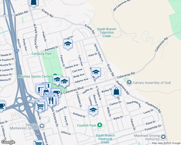 map of restaurants, bars, coffee shops, grocery stores, and more near 133 North Temple Drive in Milpitas