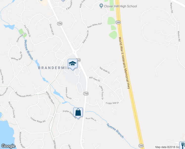 map of restaurants, bars, coffee shops, grocery stores, and more near 3700 Mill Meadow Drive in Midlothian