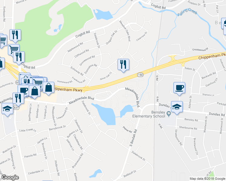 map of restaurants, bars, coffee shops, grocery stores, and more near 3506 Luckylee Crescent in Richmond