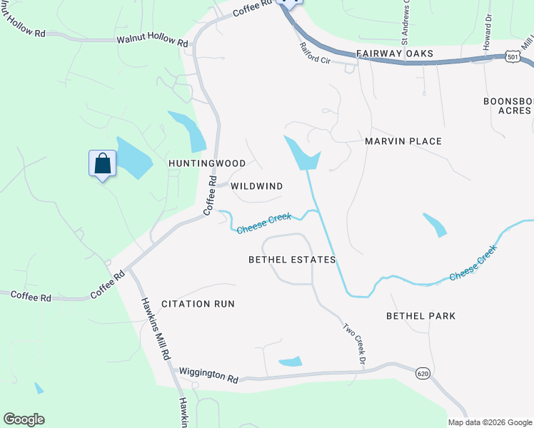 map of restaurants, bars, coffee shops, grocery stores, and more near 222 Two Creek Drive in Lynchburg