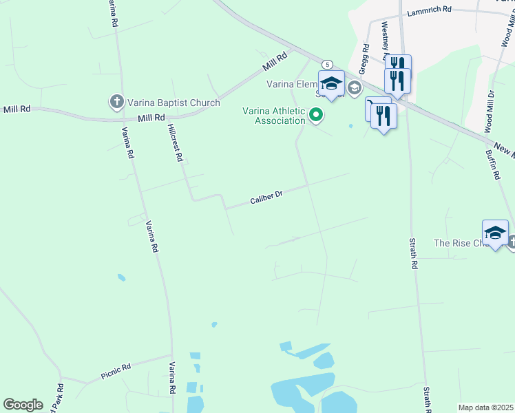 map of restaurants, bars, coffee shops, grocery stores, and more near 2331 Caliber Drive in Richmond