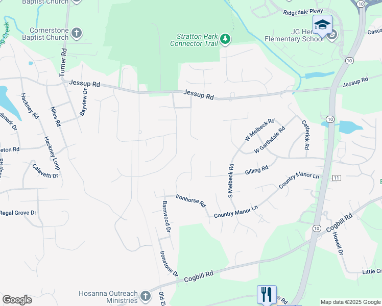 map of restaurants, bars, coffee shops, grocery stores, and more near 5512 Backwater Terrace in Richmond