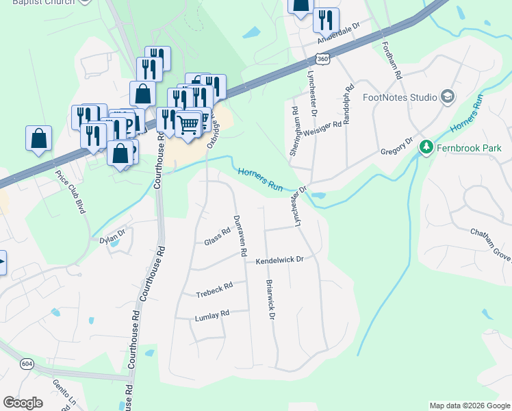 map of restaurants, bars, coffee shops, grocery stores, and more near 4200 Briarwick Drive in Richmond