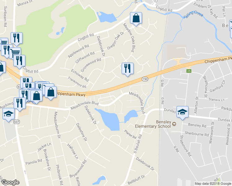 map of restaurants, bars, coffee shops, grocery stores, and more near 3516 Luckylee Crescent in Richmond