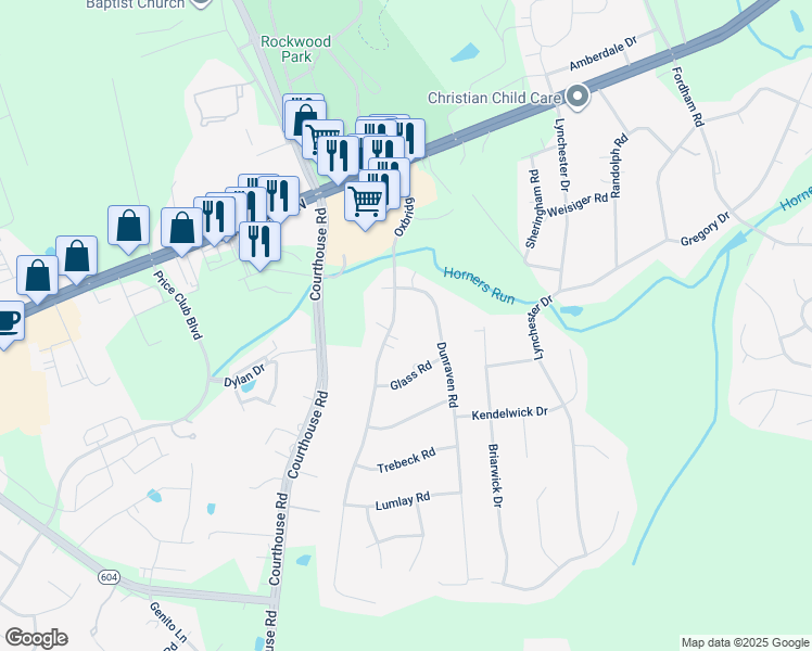 map of restaurants, bars, coffee shops, grocery stores, and more near 3829 Oxbridge Road in Richmond