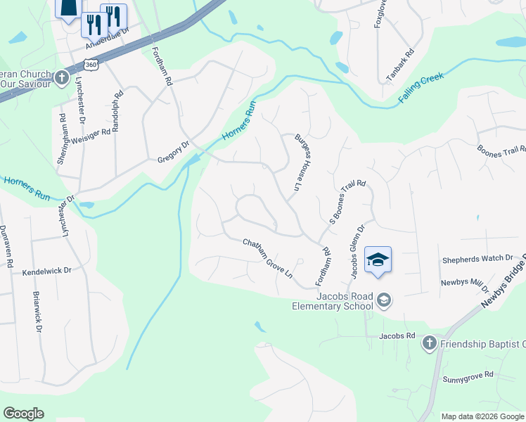 map of restaurants, bars, coffee shops, grocery stores, and more near 4340 Rabbit Foot Lane in Richmond