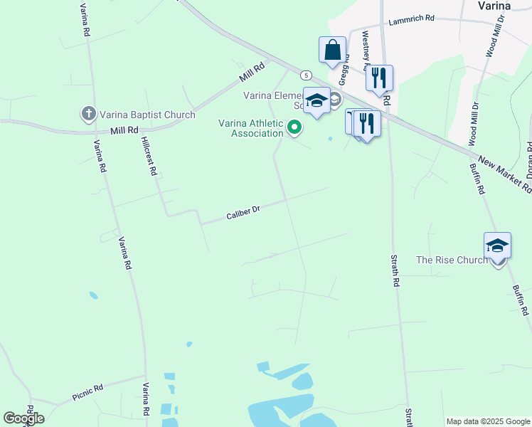map of restaurants, bars, coffee shops, grocery stores, and more near 2421 Caliber Drive in Richmond