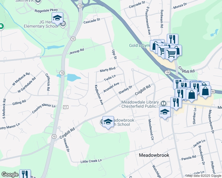 map of restaurants, bars, coffee shops, grocery stores, and more near 4807 Arundel Avenue in Richmond
