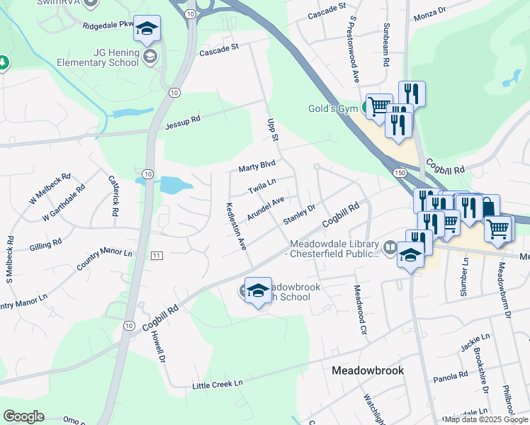 map of restaurants, bars, coffee shops, grocery stores, and more near 4807 Arundel Avenue in Richmond