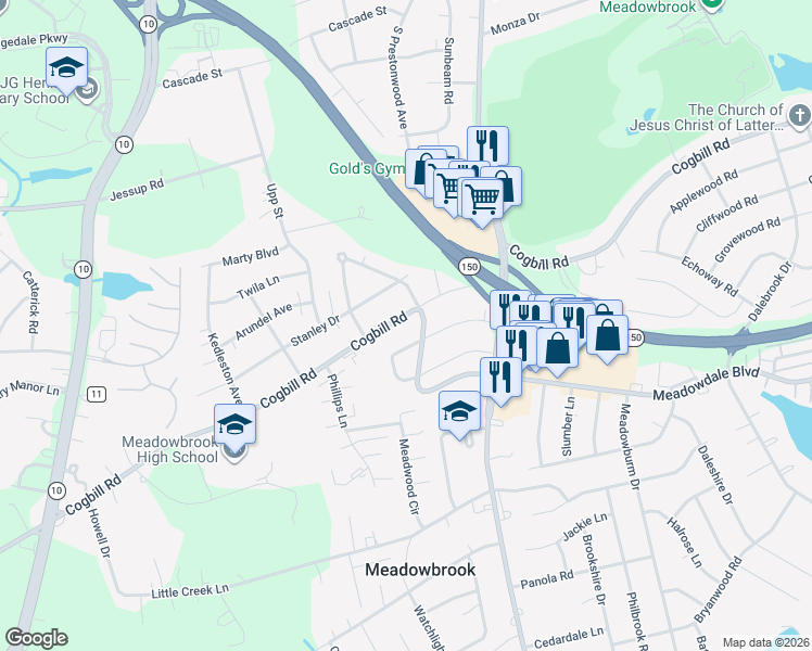 map of restaurants, bars, coffee shops, grocery stores, and more near 4417 Cogbill Road in Richmond