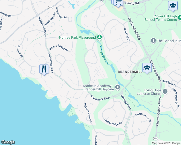 map of restaurants, bars, coffee shops, grocery stores, and more near 3609 Nuttree Woods Drive in Midlothian