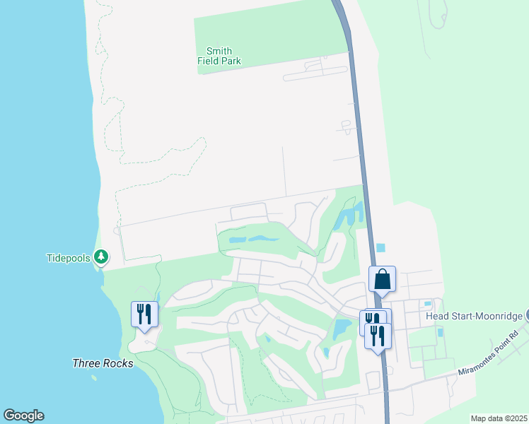 map of restaurants, bars, coffee shops, grocery stores, and more near 102 Carnoustie Drive in Half Moon Bay