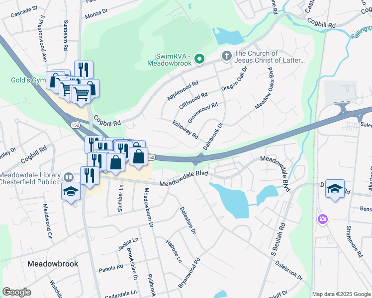 map of restaurants, bars, coffee shops, grocery stores, and more near 3737 Frankmont Road in Richmond