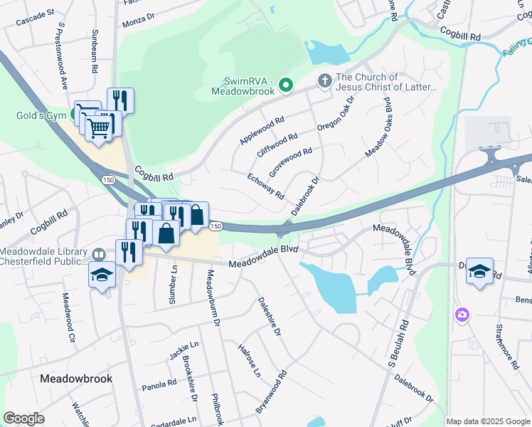 map of restaurants, bars, coffee shops, grocery stores, and more near 3737 Frankmont Road in Richmond