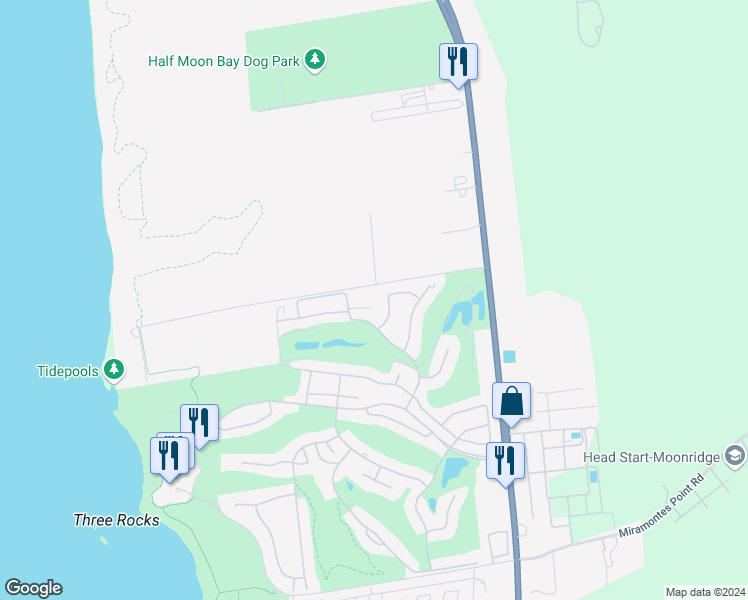 map of restaurants, bars, coffee shops, grocery stores, and more near 208 Carnoustie Drive in Half Moon Bay
