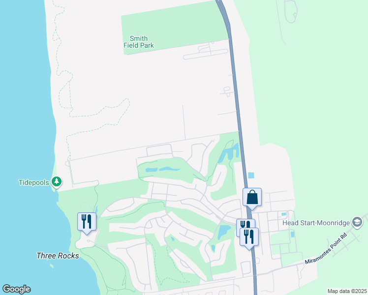 map of restaurants, bars, coffee shops, grocery stores, and more near 208 Carnoustie Drive in Half Moon Bay
