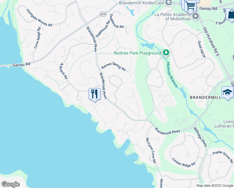 map of restaurants, bars, coffee shops, grocery stores, and more near 3503 7 Oaks Road in Midlothian