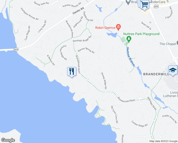 map of restaurants, bars, coffee shops, grocery stores, and more near 3503 7 Oaks Road in Midlothian