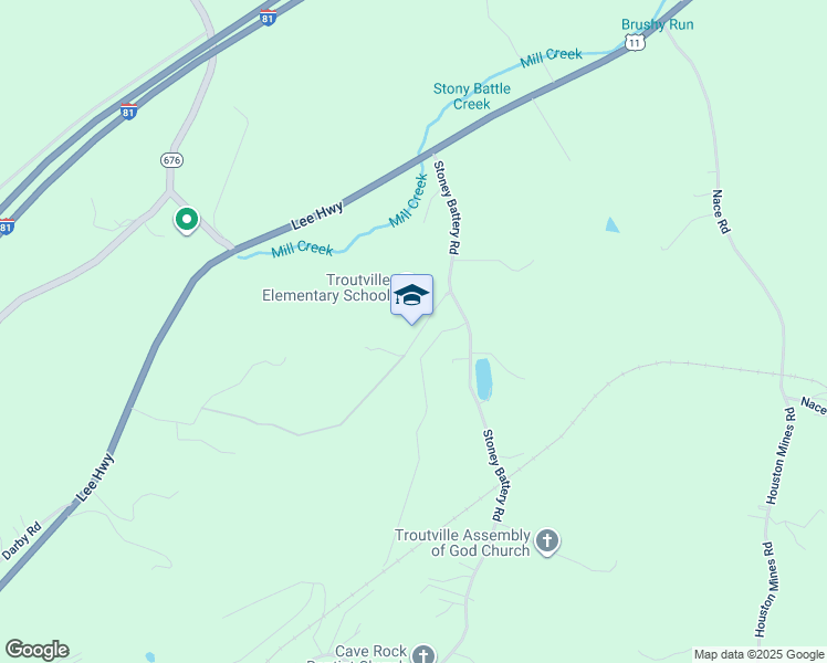 map of restaurants, bars, coffee shops, grocery stores, and more near 12 Barron Drive in Troutville