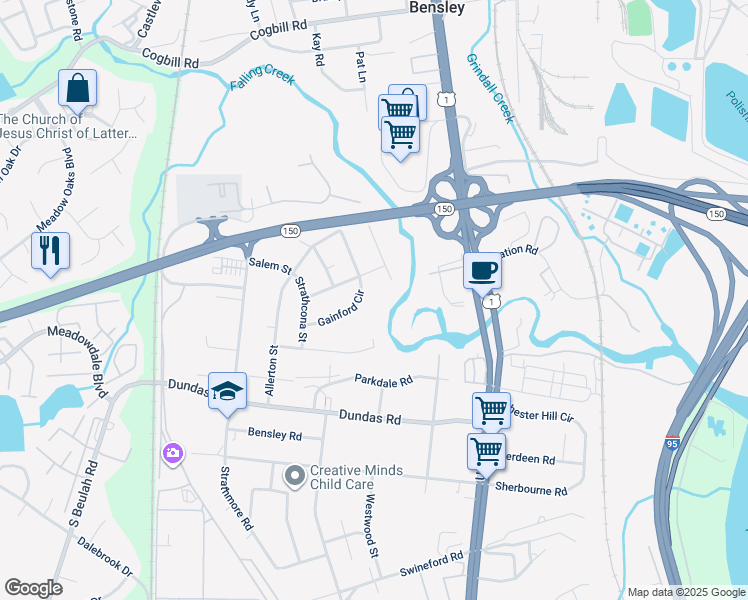 map of restaurants, bars, coffee shops, grocery stores, and more near 2719 Gainford Circle in Richmond