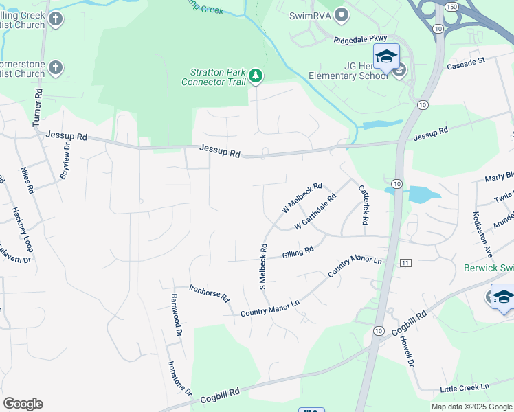 map of restaurants, bars, coffee shops, grocery stores, and more near 5518 South Garthdale Road in Richmond