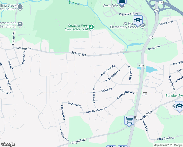 map of restaurants, bars, coffee shops, grocery stores, and more near 5518 South Garthdale Road in Richmond