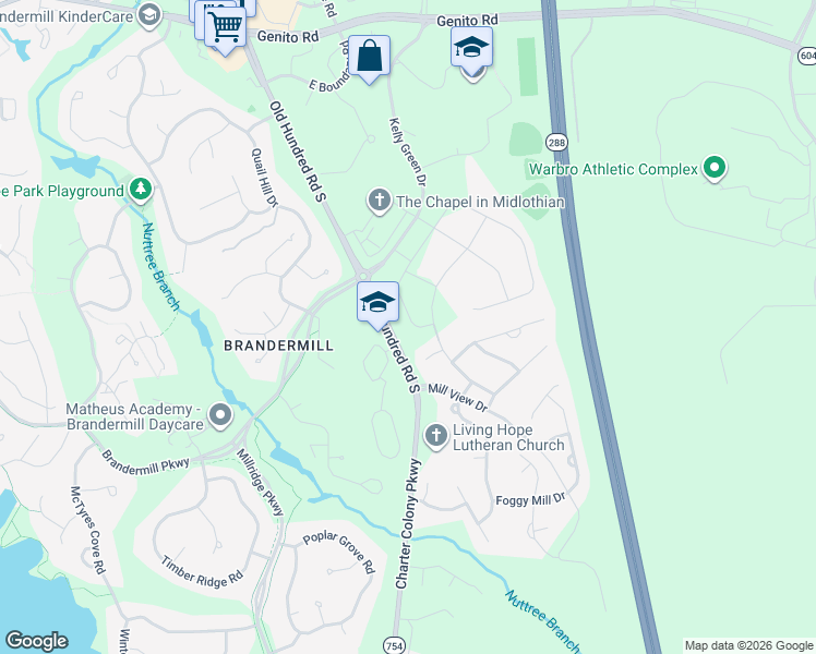 map of restaurants, bars, coffee shops, grocery stores, and more near 3601 Old Hundred Road South in Midlothian
