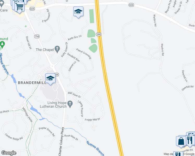map of restaurants, bars, coffee shops, grocery stores, and more near 12707 Forest Mill Drive in Midlothian