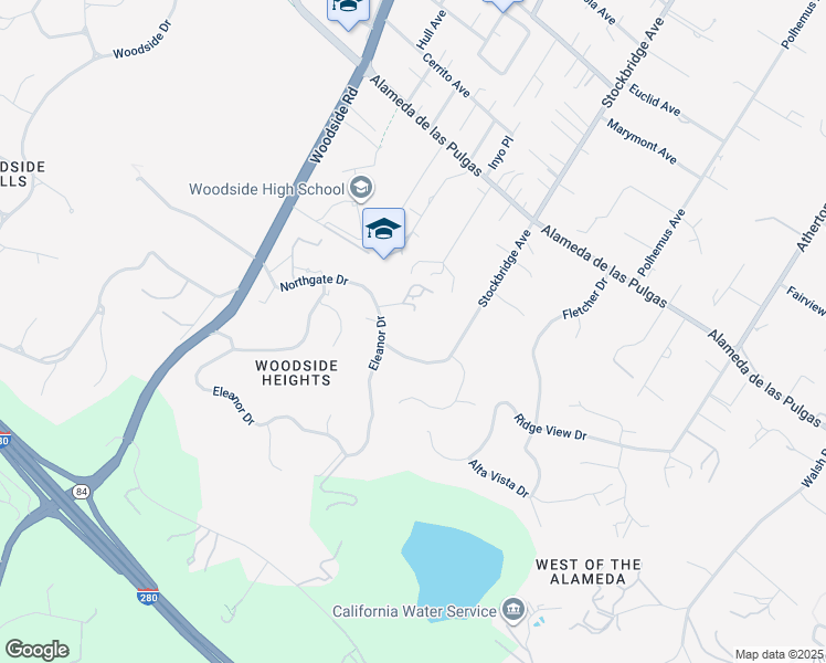 map of restaurants, bars, coffee shops, grocery stores, and more near 2290 Stockbridge Avenue in Woodside