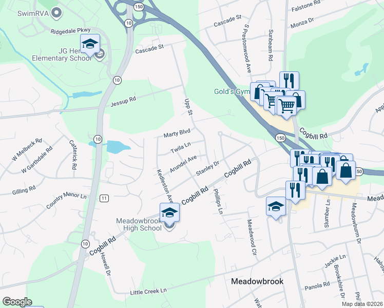 map of restaurants, bars, coffee shops, grocery stores, and more near 4726 Arundel Avenue in Richmond