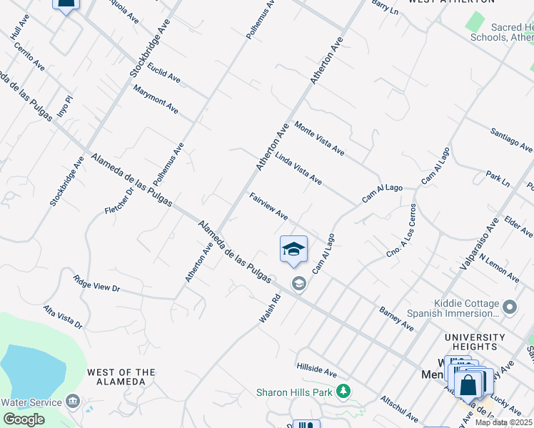 map of restaurants, bars, coffee shops, grocery stores, and more near 41 Fairview Avenue in Atherton
