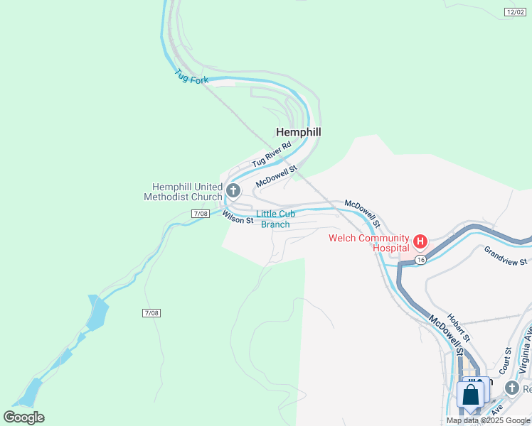map of restaurants, bars, coffee shops, grocery stores, and more near North Main Street in Welch