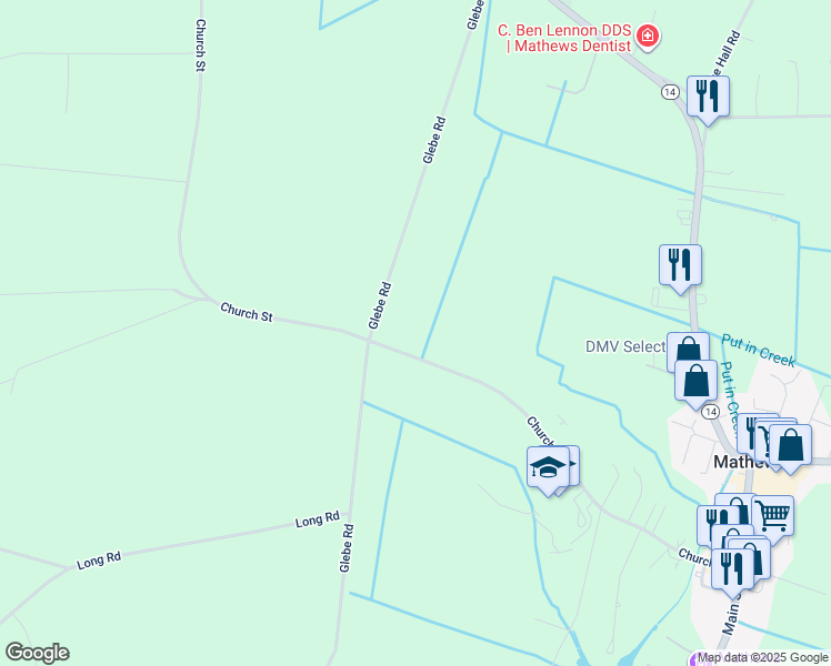 map of restaurants, bars, coffee shops, grocery stores, and more near 846 Church Street in Mathews