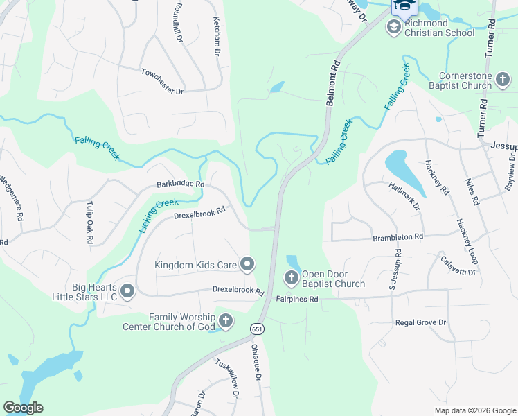 map of restaurants, bars, coffee shops, grocery stores, and more near 6940 Belmont Road in Chesterfield