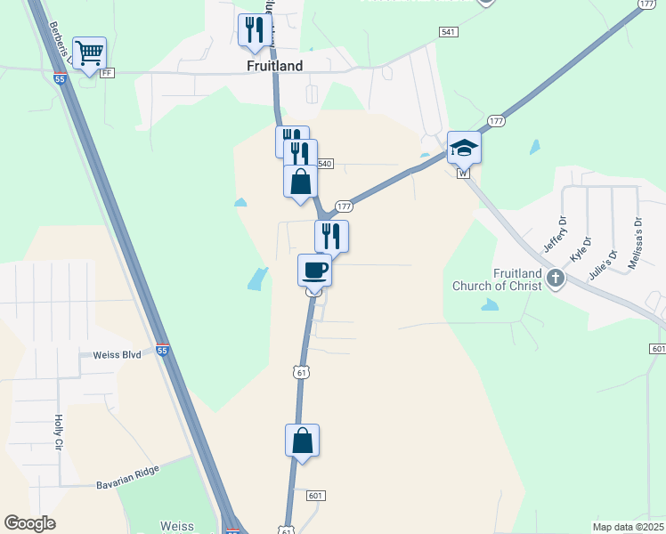 map of restaurants, bars, coffee shops, grocery stores, and more near 101 Chiricahua Lane in Jackson