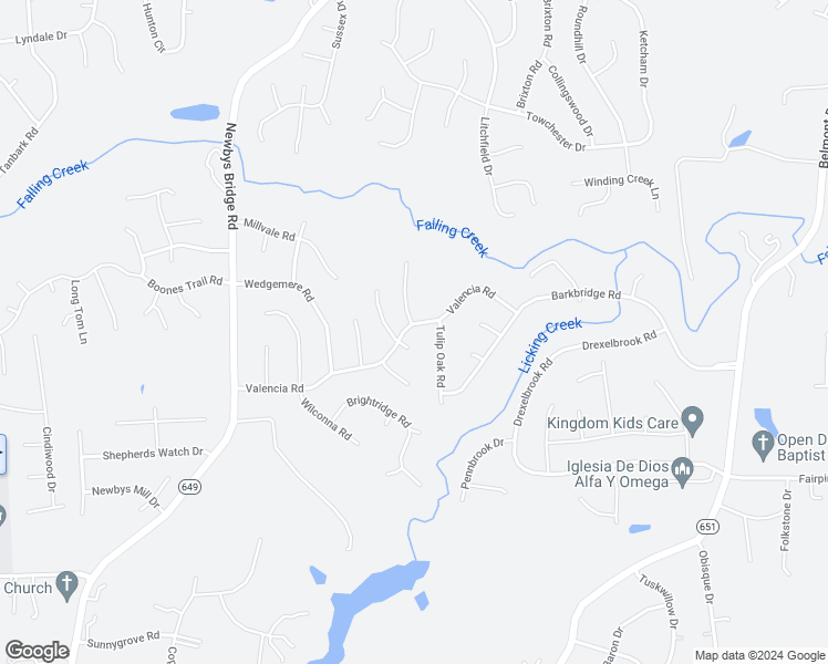 map of restaurants, bars, coffee shops, grocery stores, and more near 7617 Valencia Road in Chesterfield