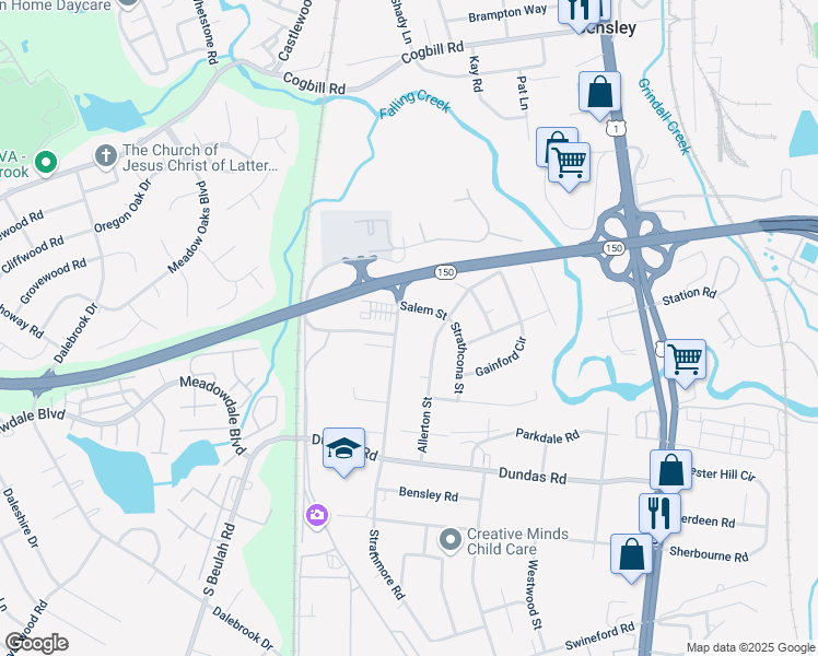 map of restaurants, bars, coffee shops, grocery stores, and more near 6129 Strathmore Road in Richmond