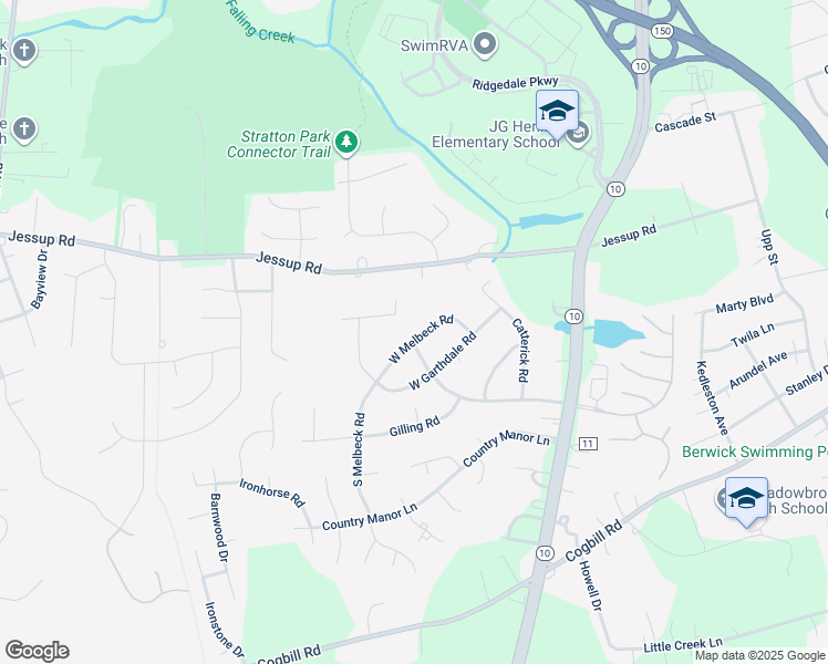 map of restaurants, bars, coffee shops, grocery stores, and more near 5430 West Melbeck Road in Richmond