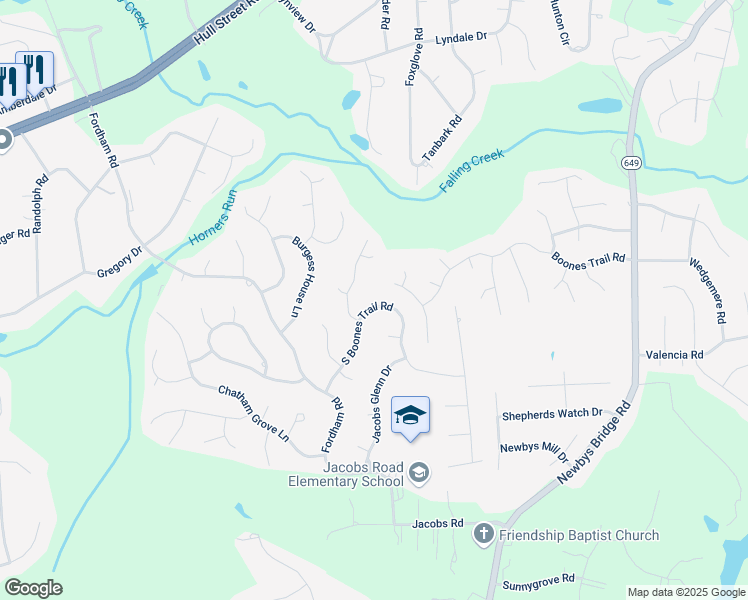 map of restaurants, bars, coffee shops, grocery stores, and more near 8810 South Boones Trail Road in Richmond