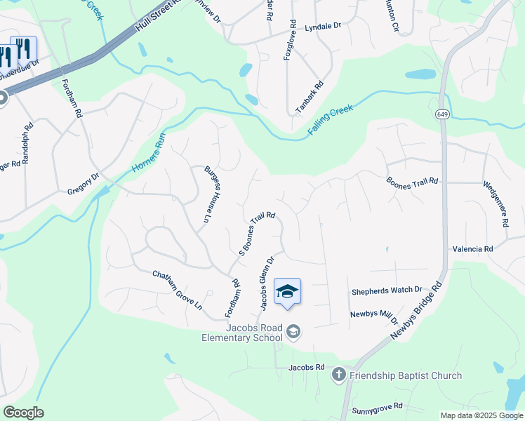map of restaurants, bars, coffee shops, grocery stores, and more near 8810 South Boones Trail Road in Richmond