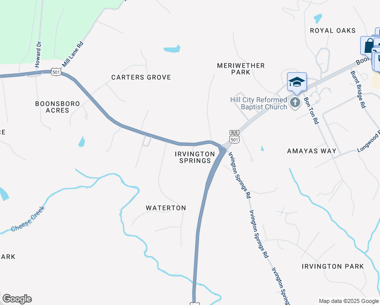 map of restaurants, bars, coffee shops, grocery stores, and more near in Lynchburg