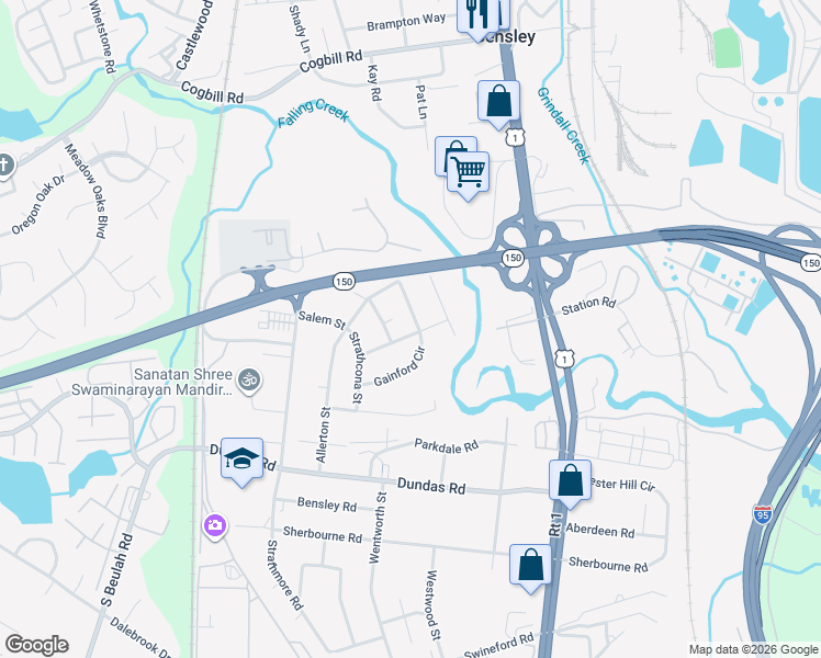 map of restaurants, bars, coffee shops, grocery stores, and more near 6040 Gainford Road in Richmond