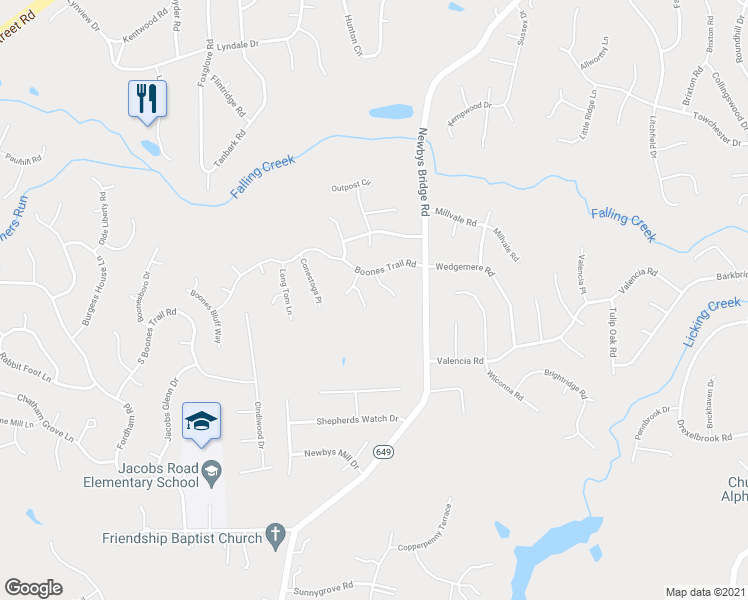 map of restaurants, bars, coffee shops, grocery stores, and more near 4815 Scouters Circle in Chesterfield