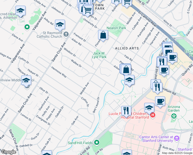 map of restaurants, bars, coffee shops, grocery stores, and more near 455 San Mateo Drive in Menlo Park